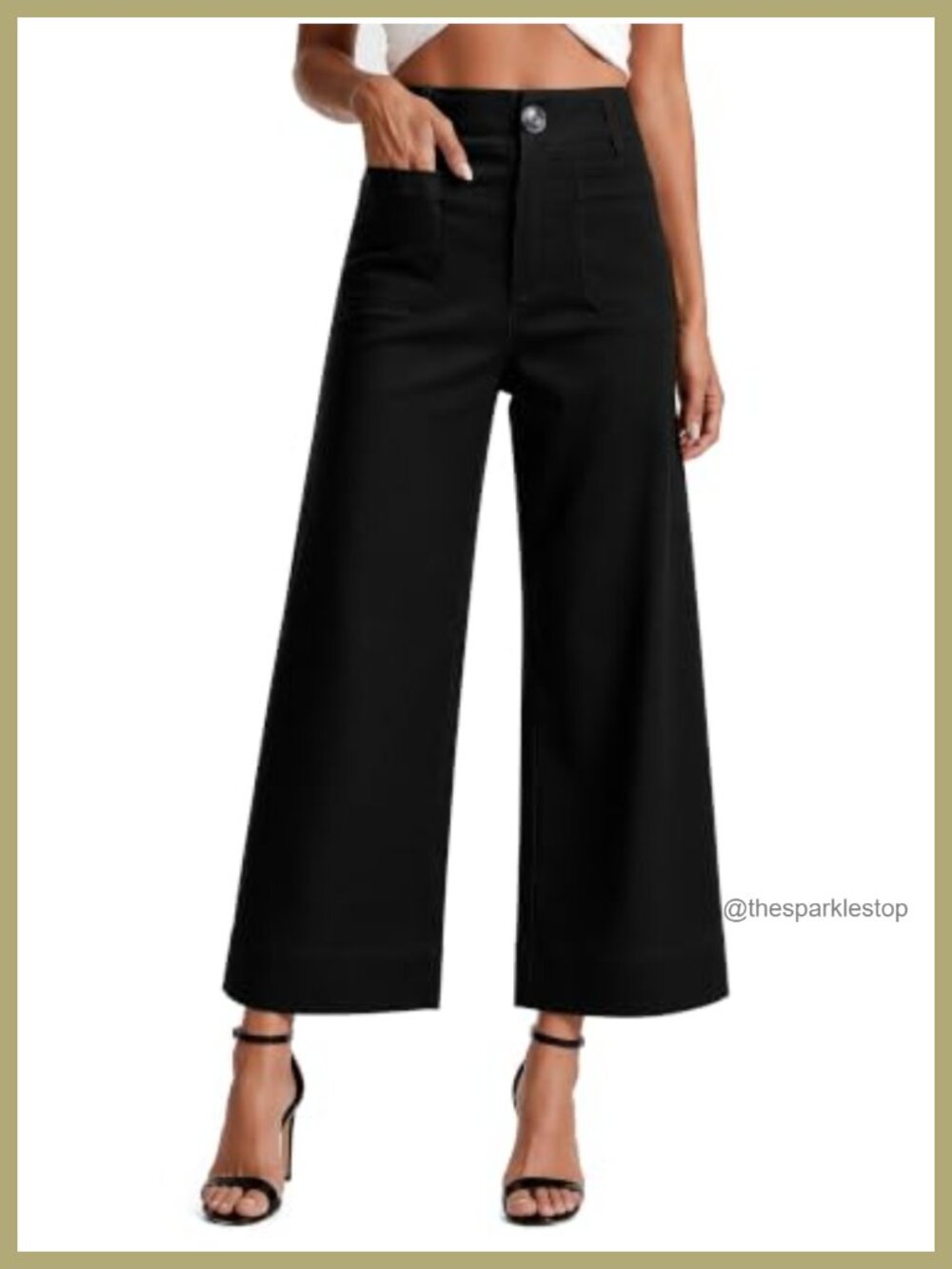 High Waisted Cropped Wide Leg Pants with Pockets Stretch Work